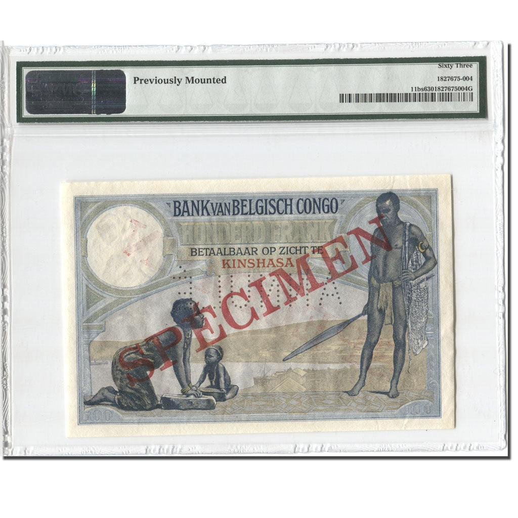 Billete, 100 Francs, 1912-1920, Congo belga, Specimen, KM:11b, graded, PMG