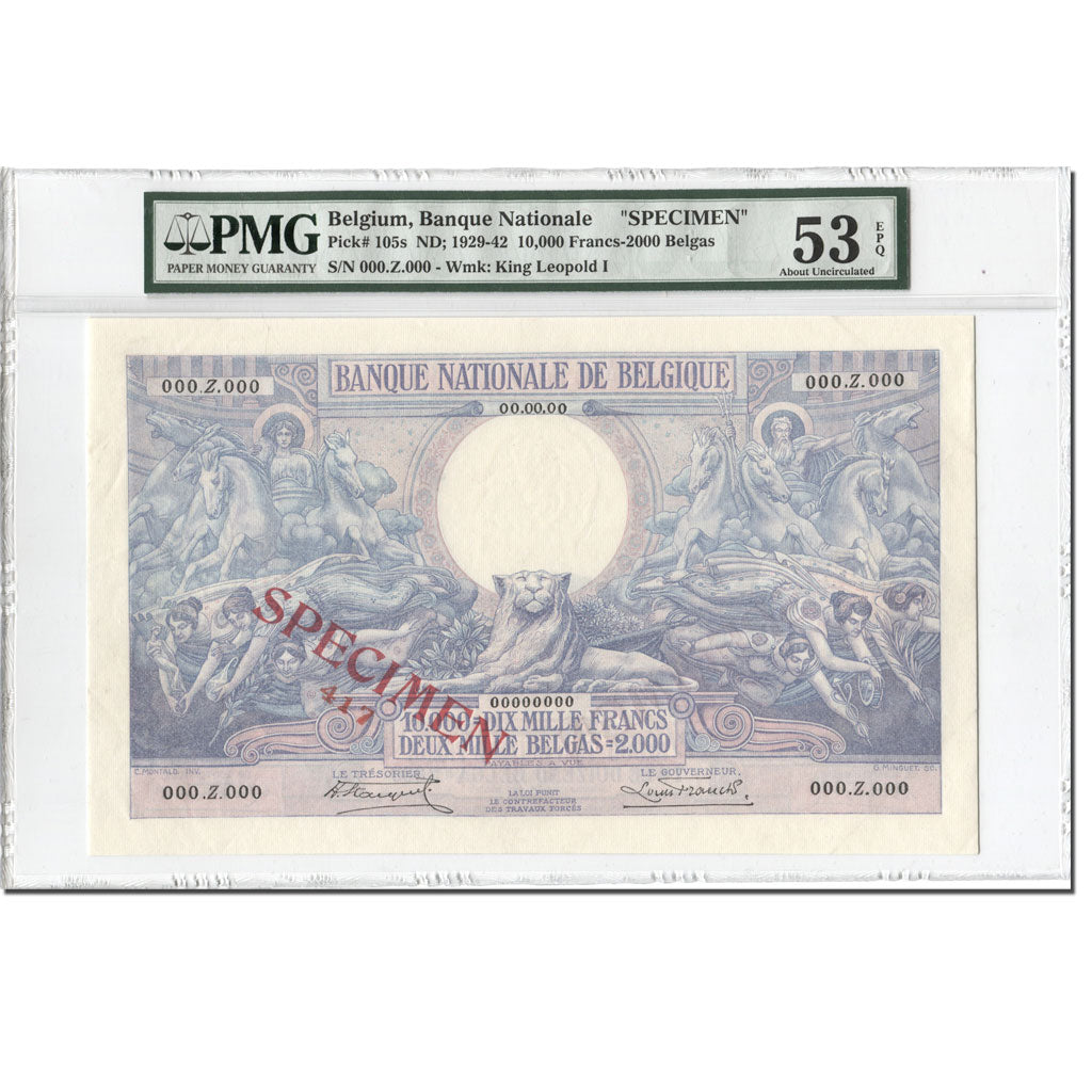Billet, Belgique, 10,000 Francs-2000 Belgas, 1929-1942, Specimen, KM:105