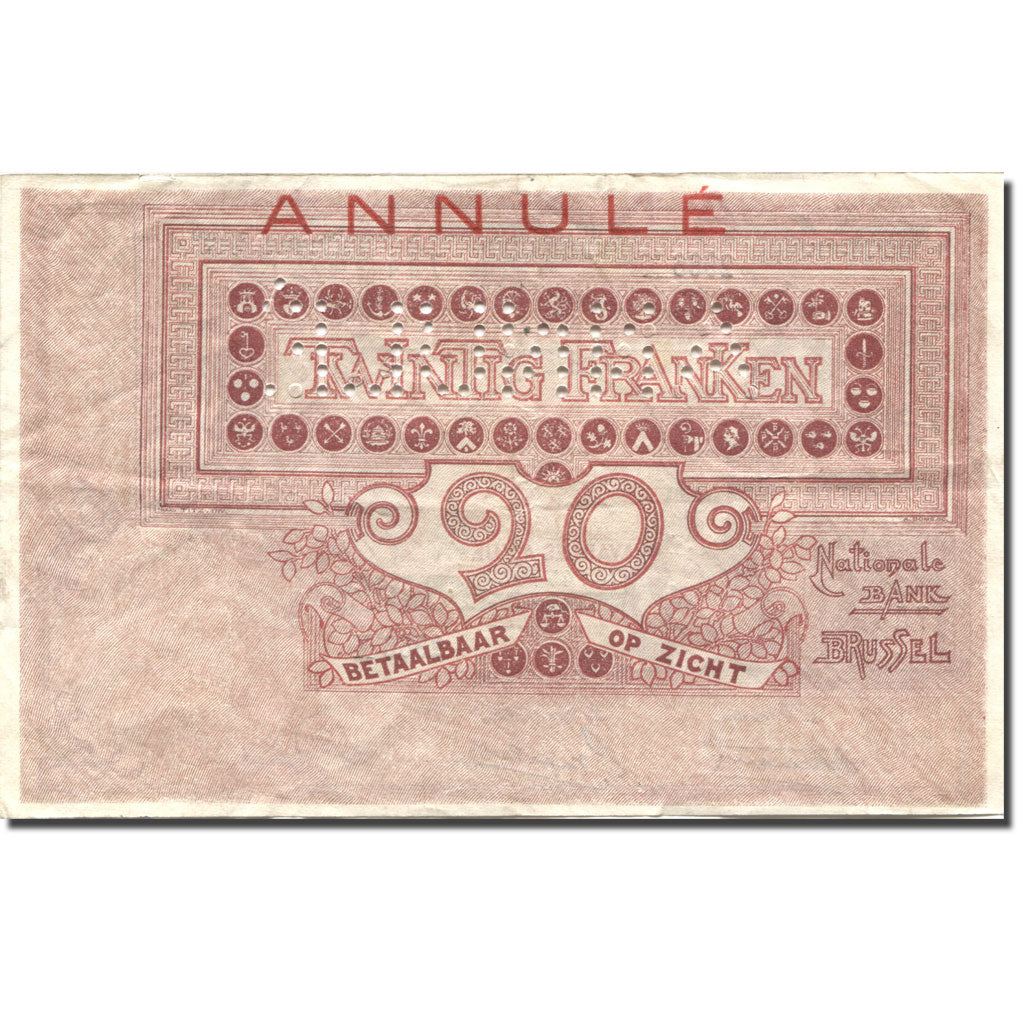 Banknote, Belgium, 20 Francs, 1919, 1919-06-19, ANNULÉ, KM:67, EF(40-45)