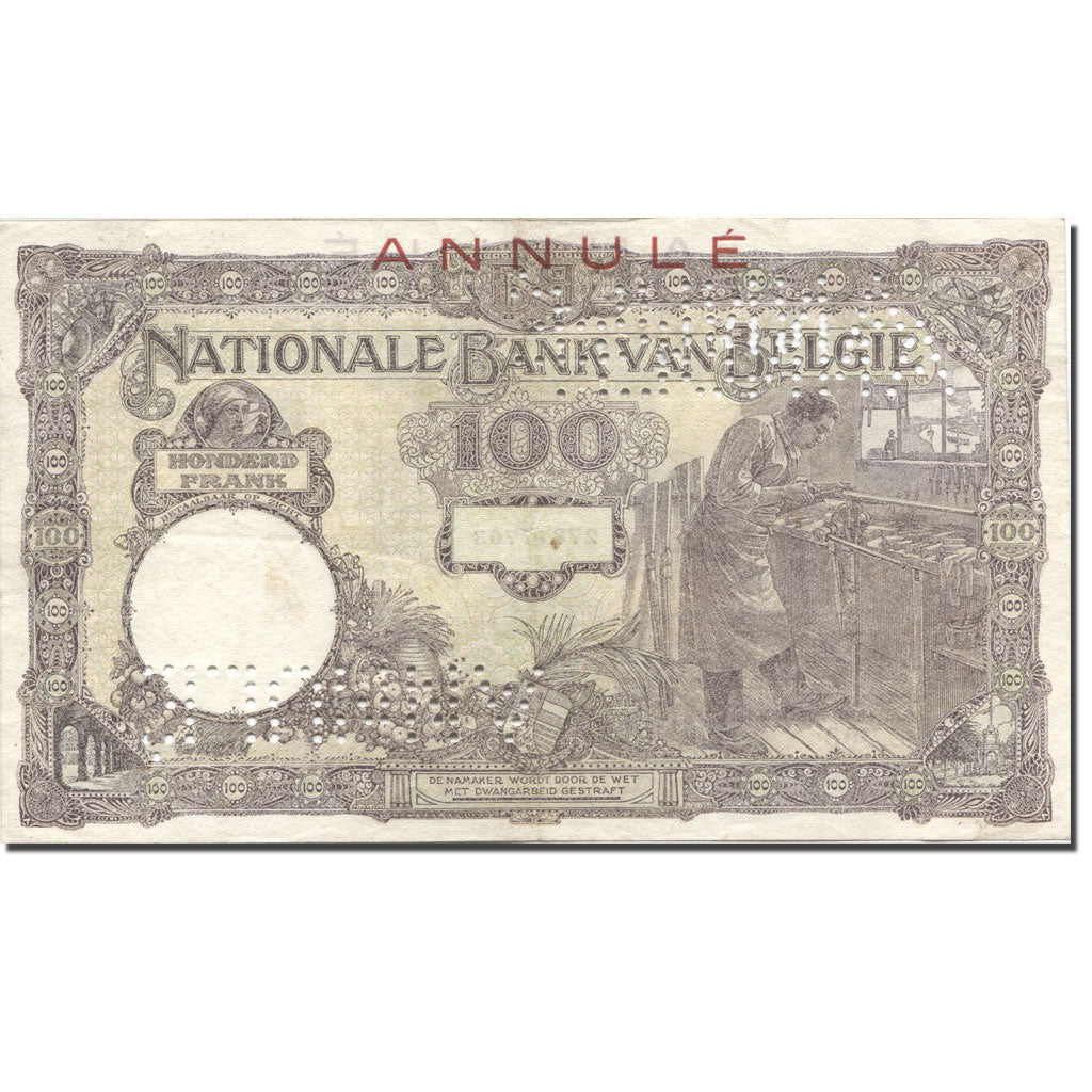 Banknote, Belgium, 100 Francs, 1924, 1924-05-14, ANNULÉ, KM:95, EF(40-45)