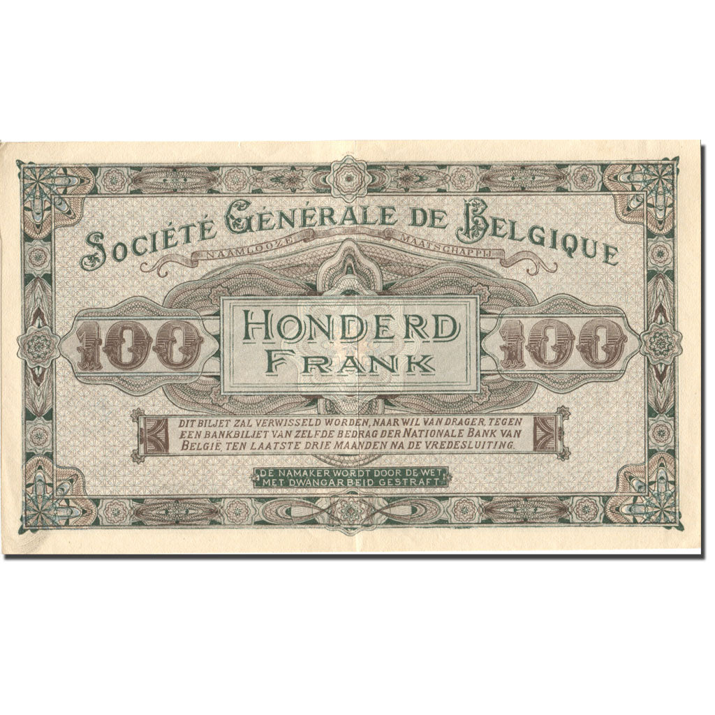 Banknote, Belgium, 100 Francs, 1917, 1917-12-06, KM:90, UNC(60-62)