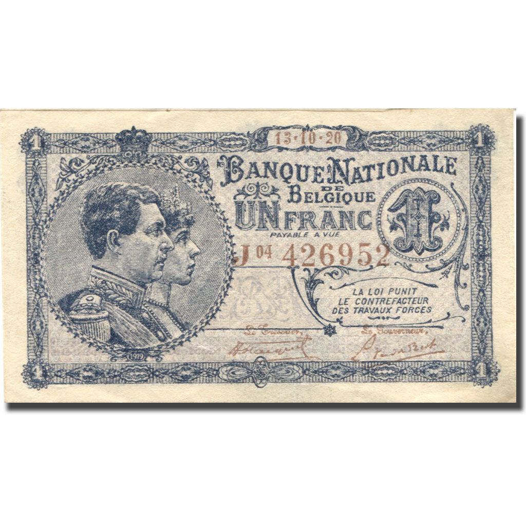 Banknote, Belgium, 1 Franc, 1920, 1920-10-13, KM:92, UNC(63)