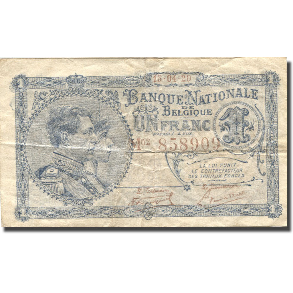 Banknote, Belgium, 1 Franc, 1920, 1920-04-15, KM:92, VF(30-35)
