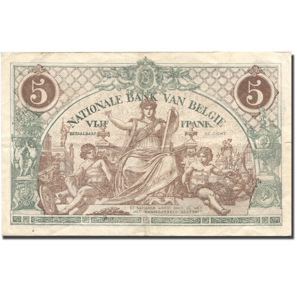Banknote, Belgium, 5 Francs, 1921, 1921-01-03, KM:75b, EF(40-45)