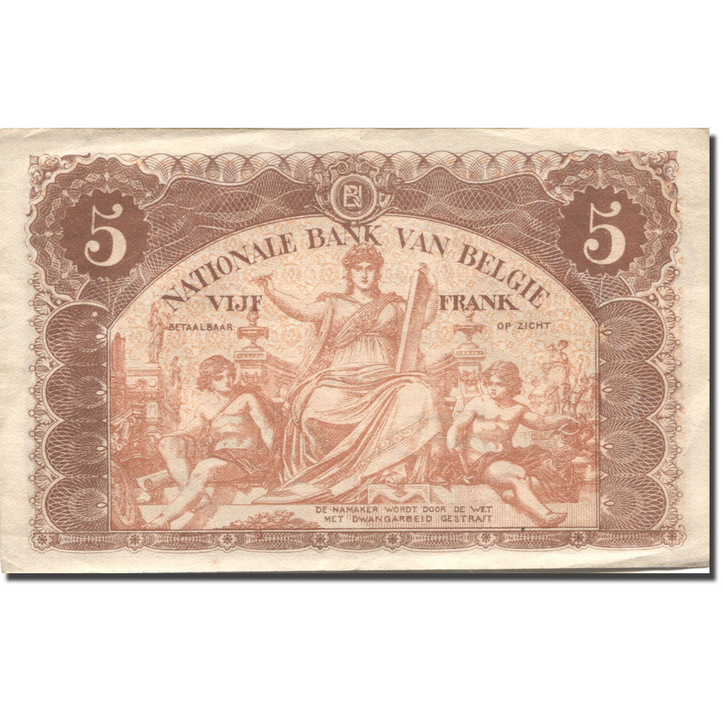 Banknote, Belgium, 5 Francs, 1914, 1914-07-01, KM:74a, AU(50-53)