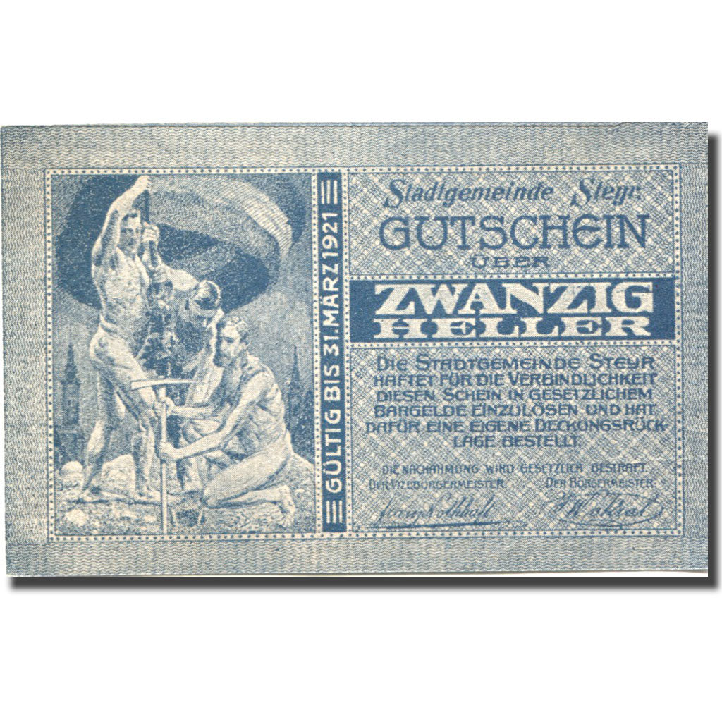 Banknote, Austria, Steyr, 20 Heller, Blason 1, 1921 UNC(63) Mehl:FS 1034Ia