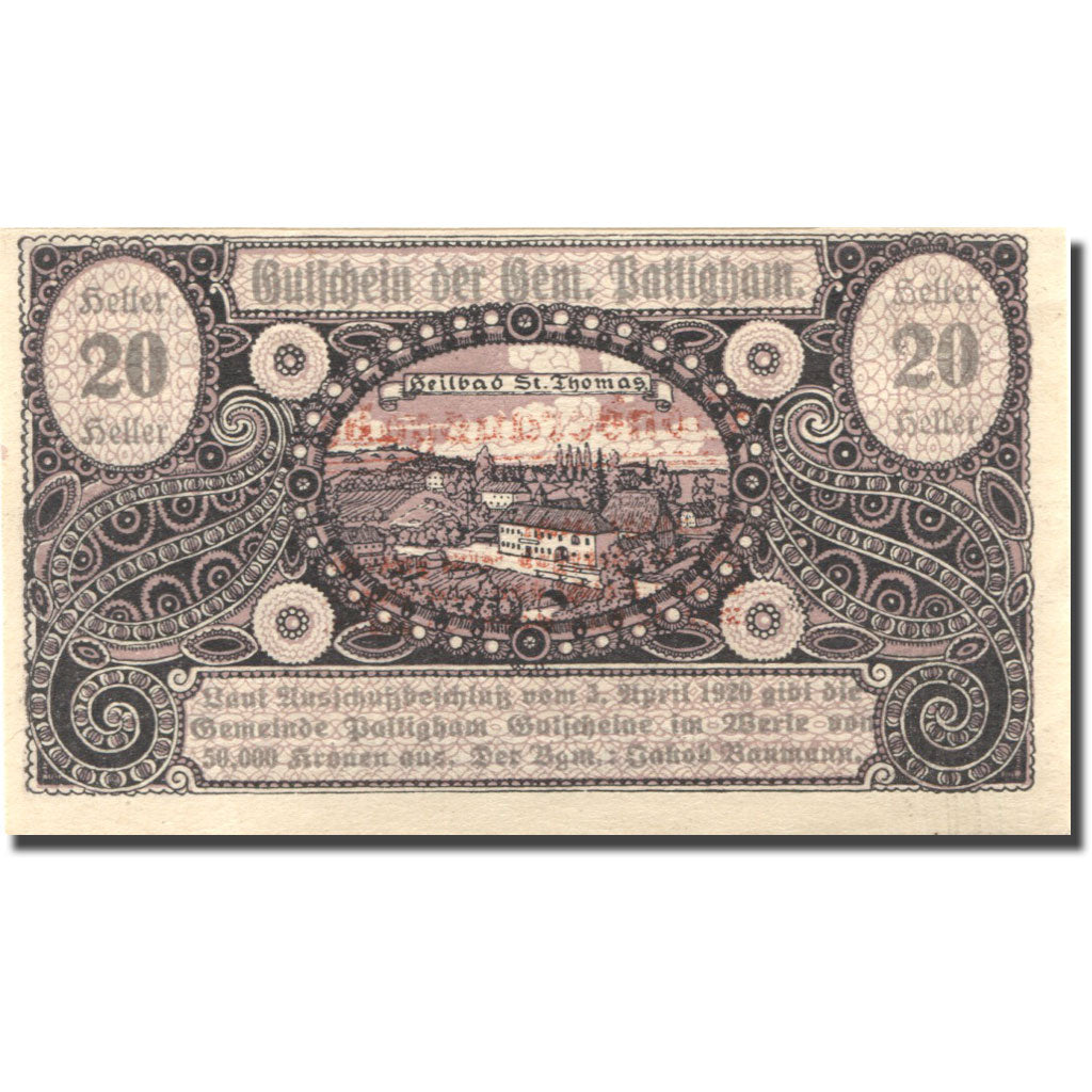 Banknote, Austria, Sonderausgabe, 20 Heller, château, 1920 UNC(63) Mehl:FS 938
