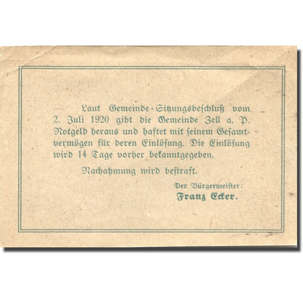 Geldschein Österreich Zell am Pettenfürst 10 Heller Mineur, 1920 SS+ Mehl:FS 843
