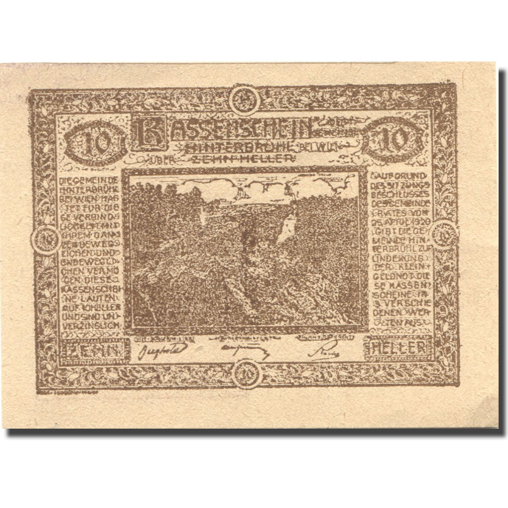 Banknote, Austria, Hinterbrühl, 10 Heller, château, 1920 UNC(63) Mehl:FS 376Ib1