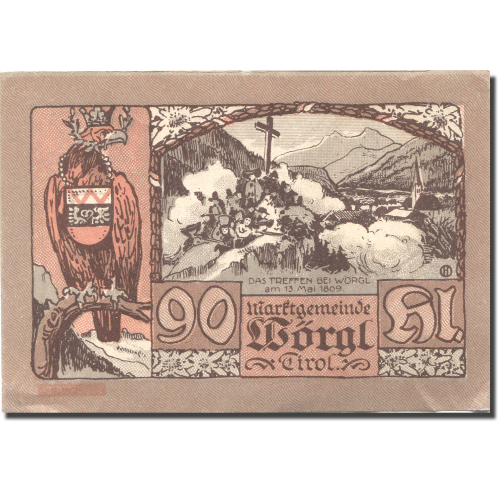 Banknote, Austria, Wörgl, 90 Heller, personnage, 1920 UNC(63) Mehl:FS 1252a