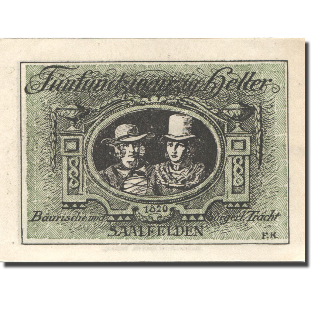 Banknote, Austria, Saalfelden, 25 Heller, montagne, 1920, UNC(63), Mehl:FS 859b