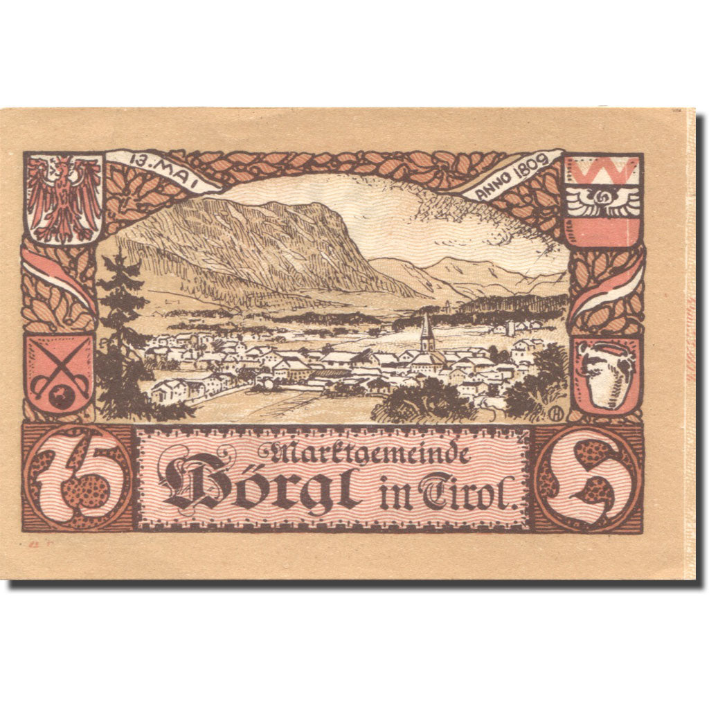 Banknote, Austria, Wörgl, 75 Heller, montagne, 1920 UNC(63) Mehl:FS 1252a