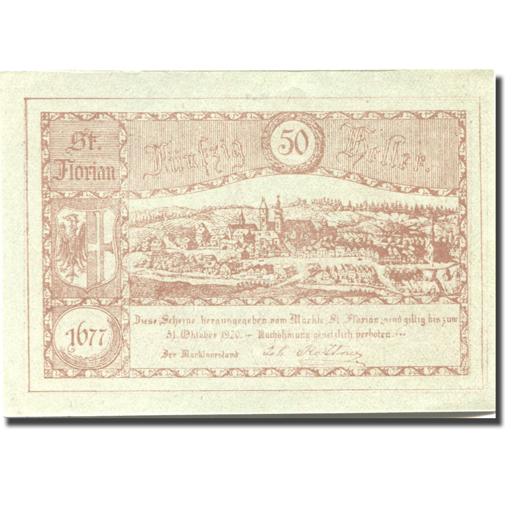 Banknote, Austria, St Florian, 50 Heller, village, 1920 UNC(63) Mehl:FS 879Ib