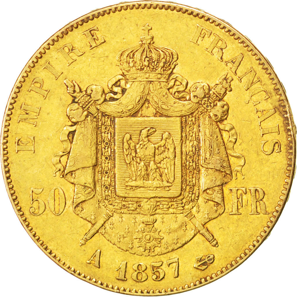 FRANCE, Napoléon III, 50 Francs, 1857, Paris, KM #785.1, EF(40-45), Gold, Gadour