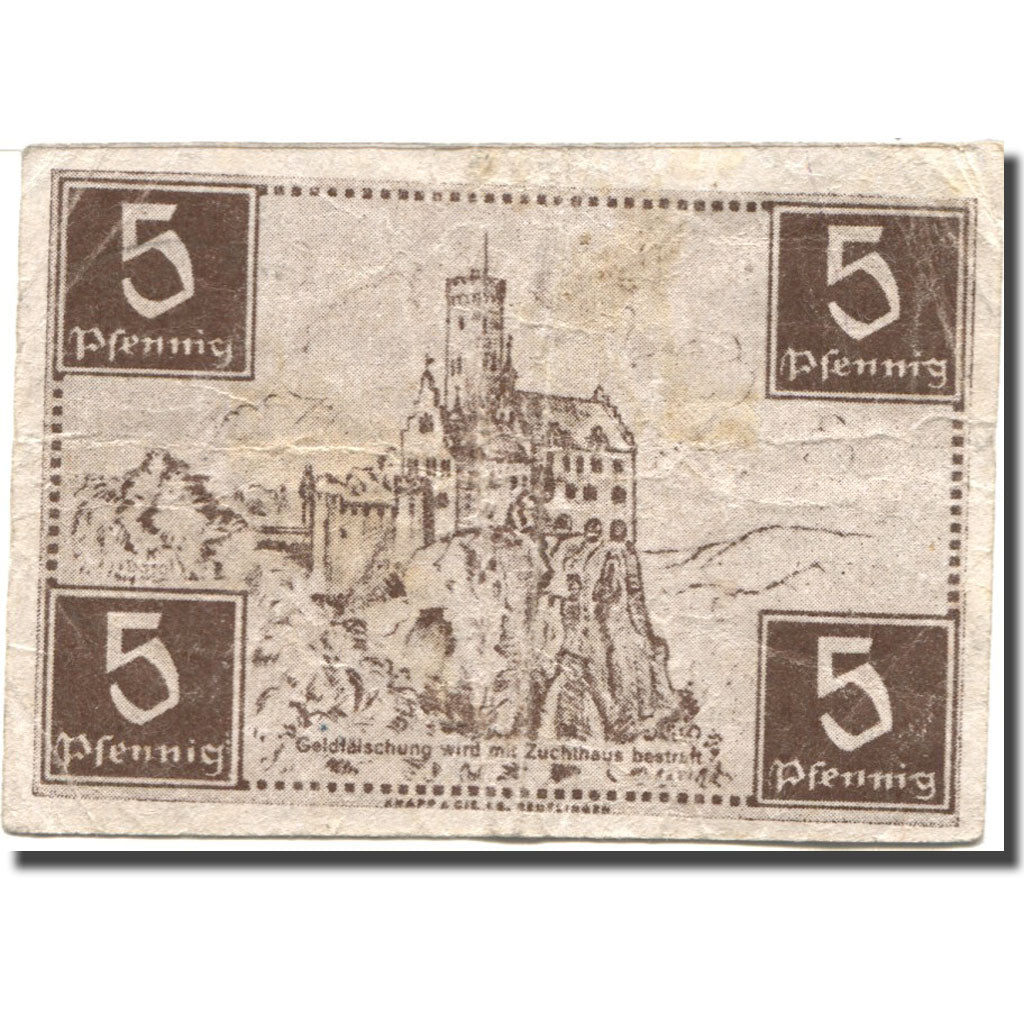 Billet, Allemagne, Hohenzollern, 5 Pfennig, château, 1947, TB, Mehl:FS 1008