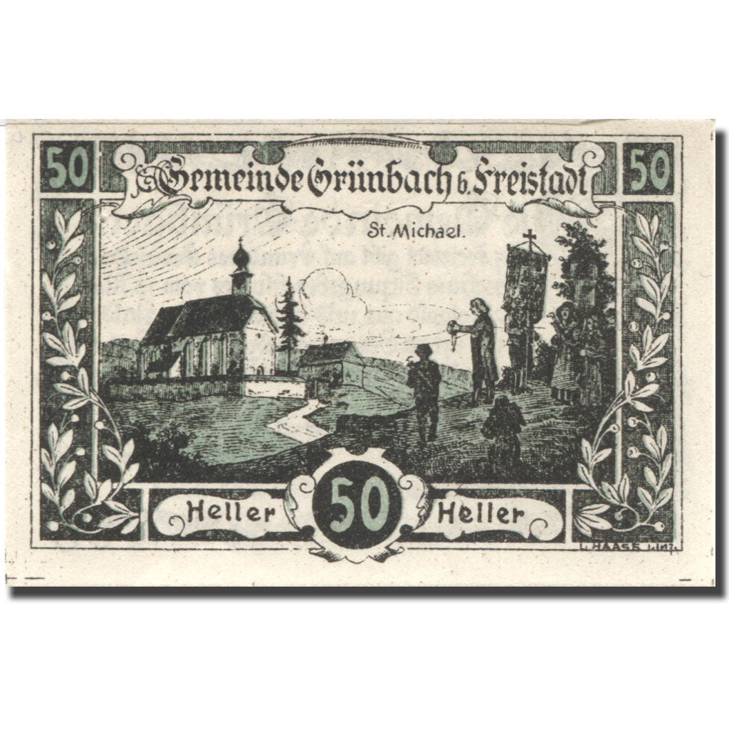 Banknote, Austria, Grünbach, 50 Heller, Eglise, 1921 UNC(63) Mehl:FS 611
