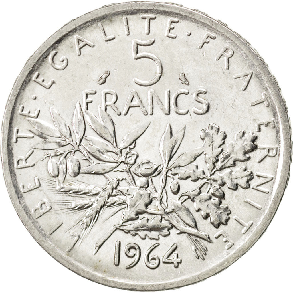 FRANCE, Semeuse, 5 Francs, 1964, KM #926, AU(55-58), Silver, 19, Gadoury #770,..