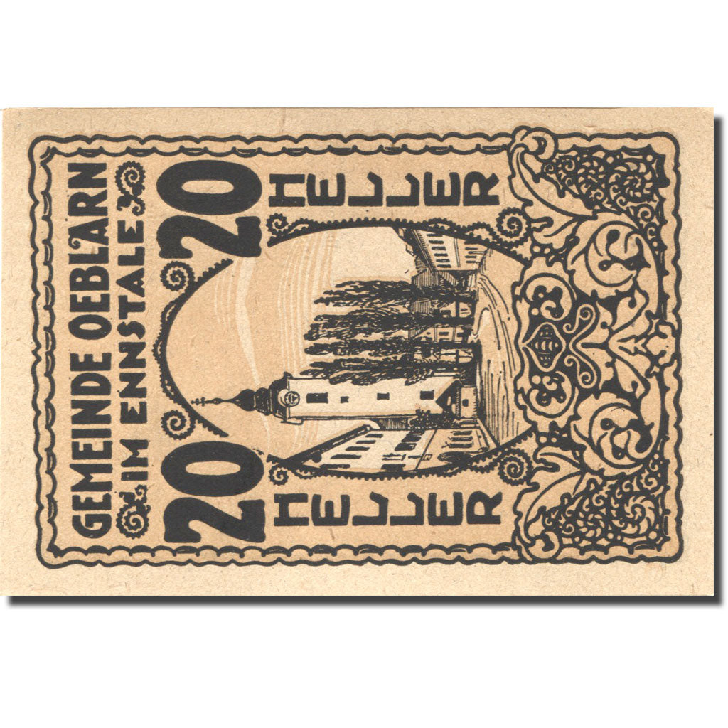 Banknote, Austria, Oeblarn, 20 Heller, Eglise, 1920 UNC(63) Mehl:FS 700IIa