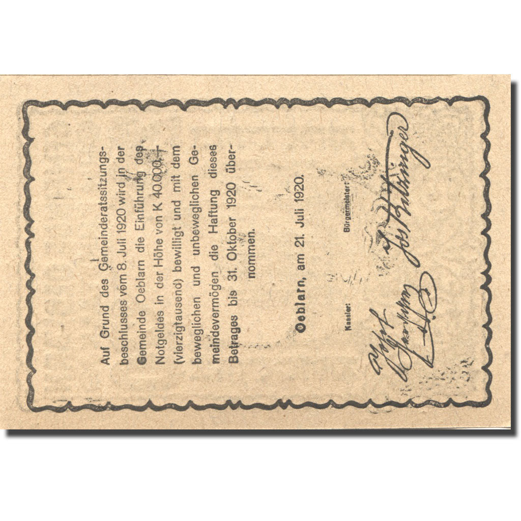 Banknote, Austria, Oeblarn, 20 Heller, Eglise, 1920 UNC(63) Mehl:FS 700IIa