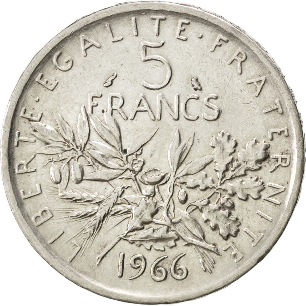 FRANCE, Semeuse, 5 Francs, 1966, KM #926, AU(55-58), Silver, 19, Gadoury #770,..