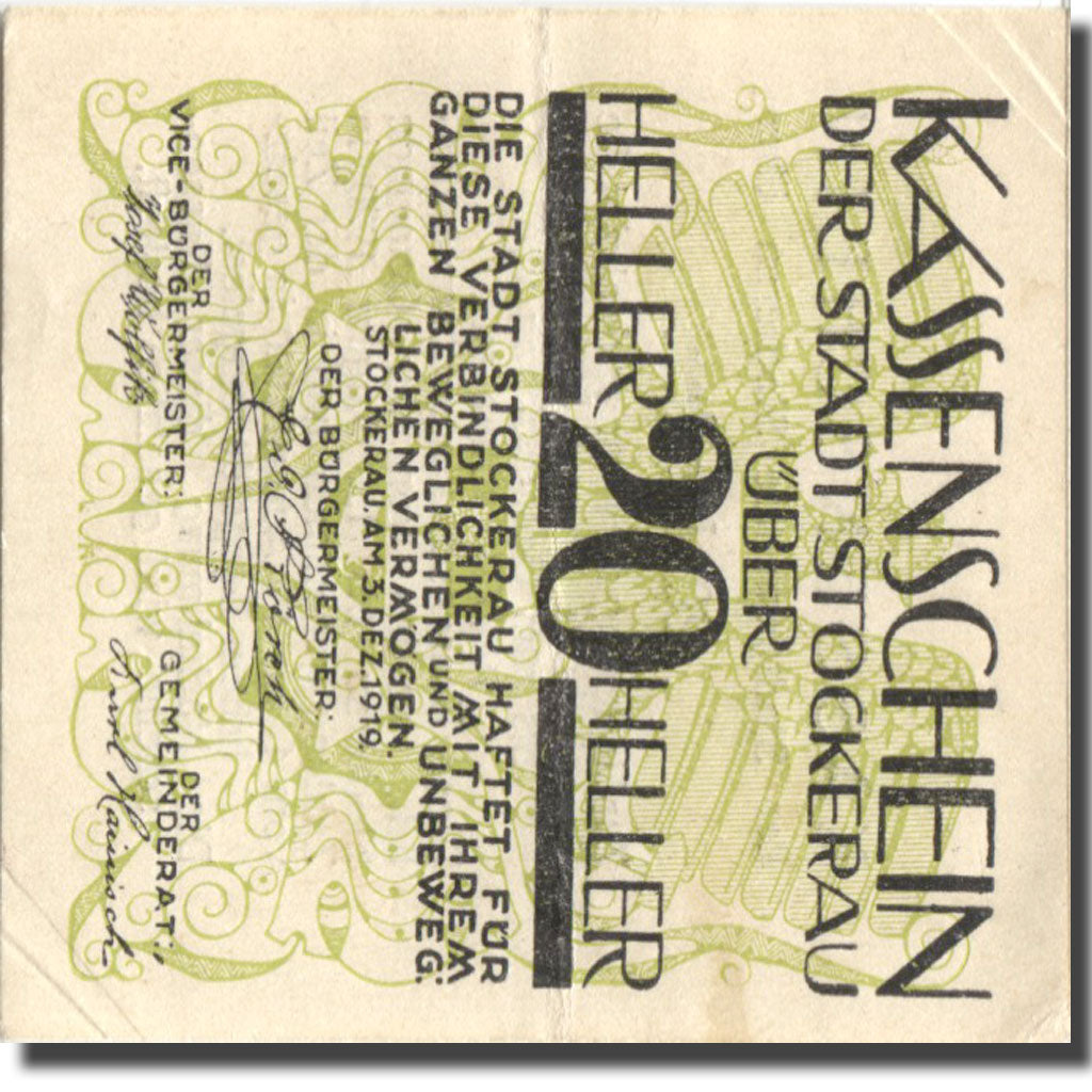 Banknote, Austria, Stockerau, 20 Heller, Blason, 1920 EF(40-45) Mehl:FS 1038