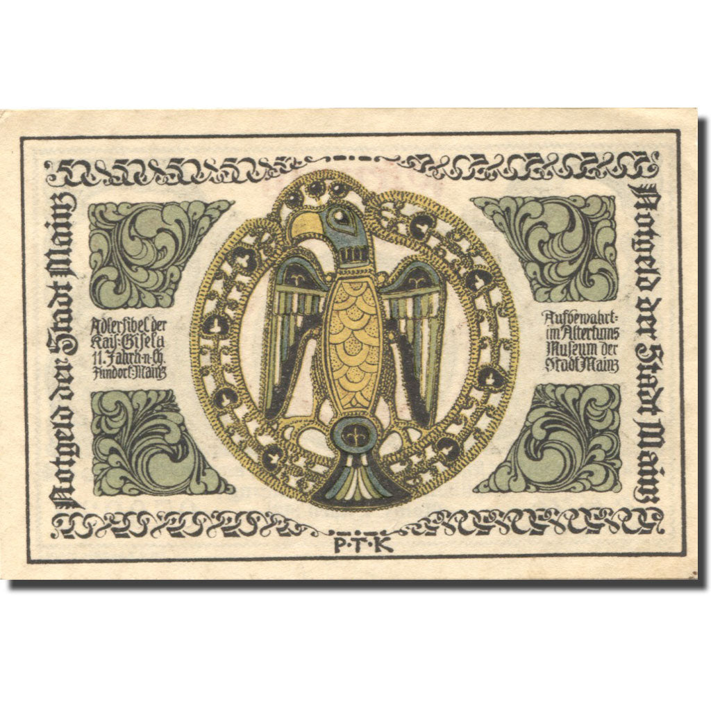 Banknote, Germany, Mainz, 50 Pfennig, aigle, 1921 UNC(63) Mehl:860.2a
