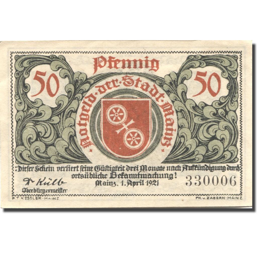 Banknote, Germany, Mainz, 50 Pfennig, aigle 1, 1921 UNC(63) Mehl:860.2a
