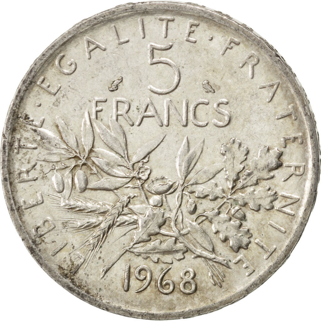 FRANCE, Semeuse, 5 Francs, 1968, KM #926, AU(55-58), Silver, 19, Gadoury #770,..