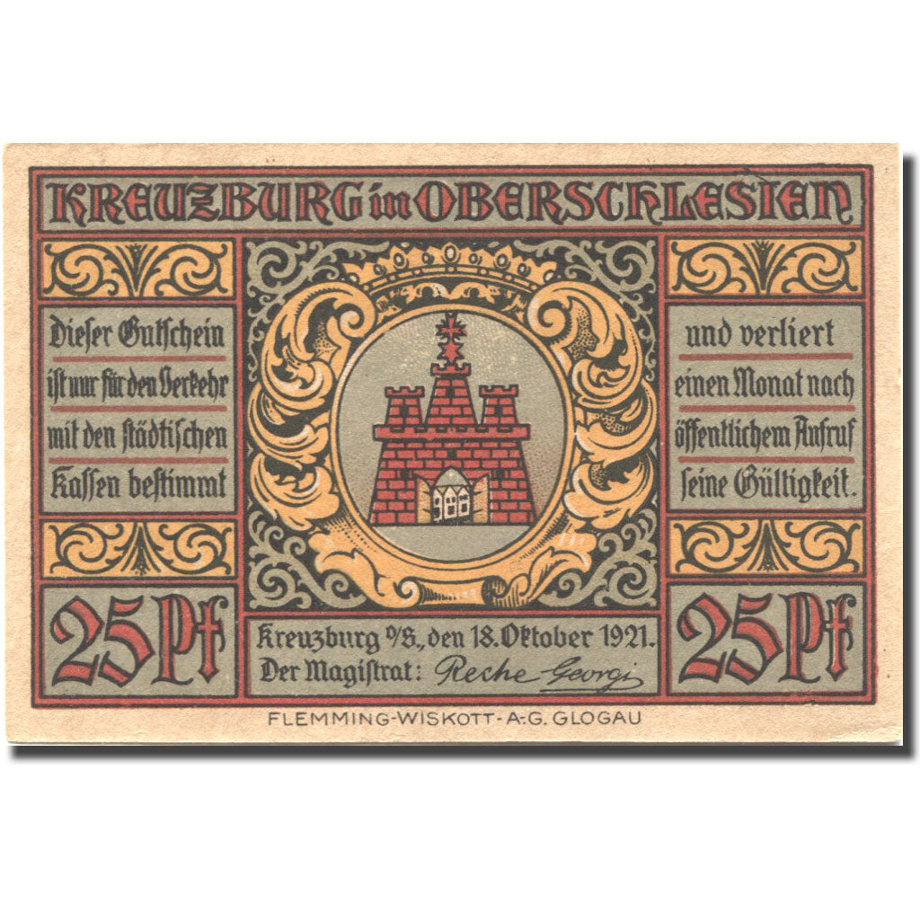 Geldschein, Deutschland, Kreuzburg, 25 Pfennig, château, 1921 UNZ- Mehl:744.2