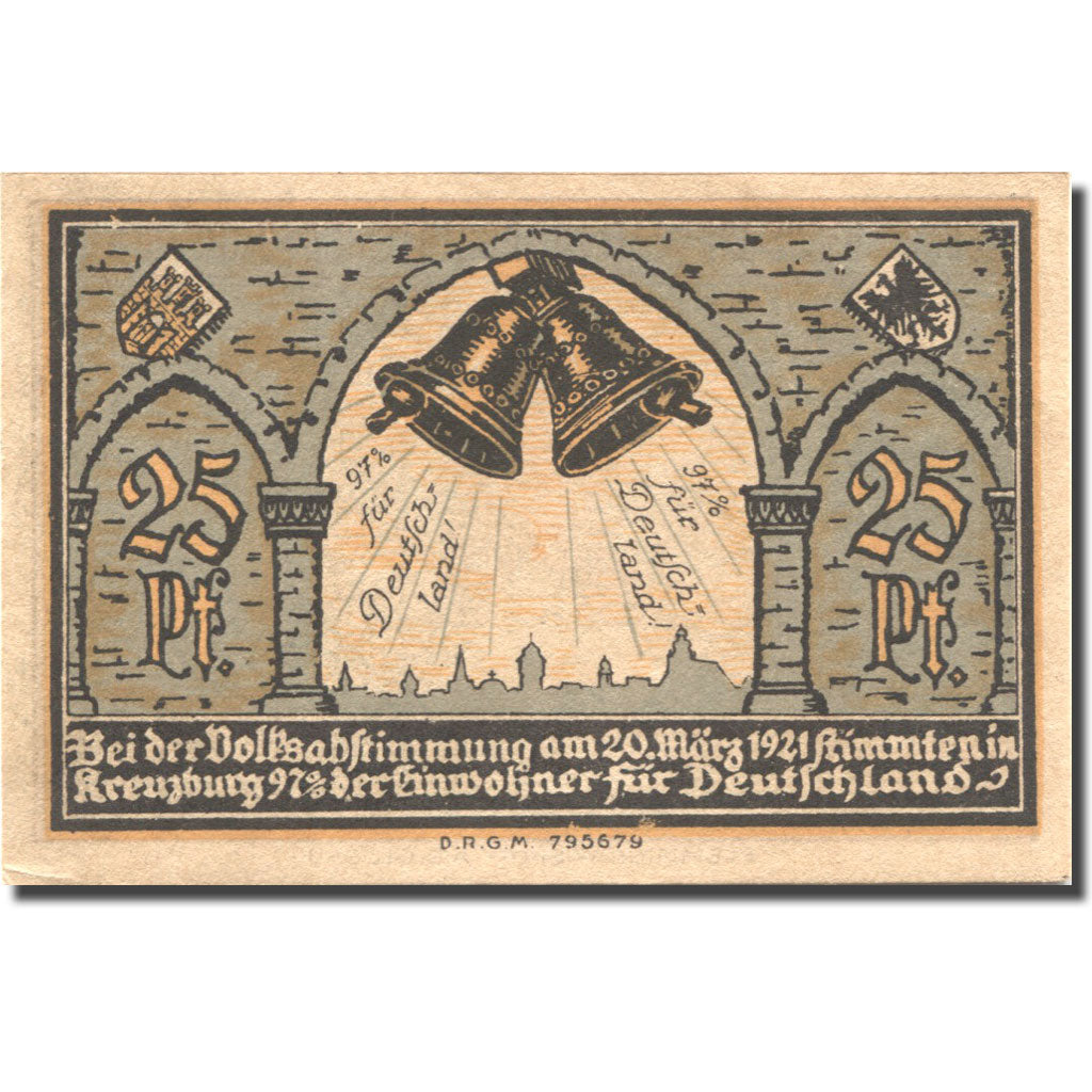 Geldschein, Deutschland, Kreuzburg, 25 Pfennig, château, 1921 UNZ- Mehl:744.2
