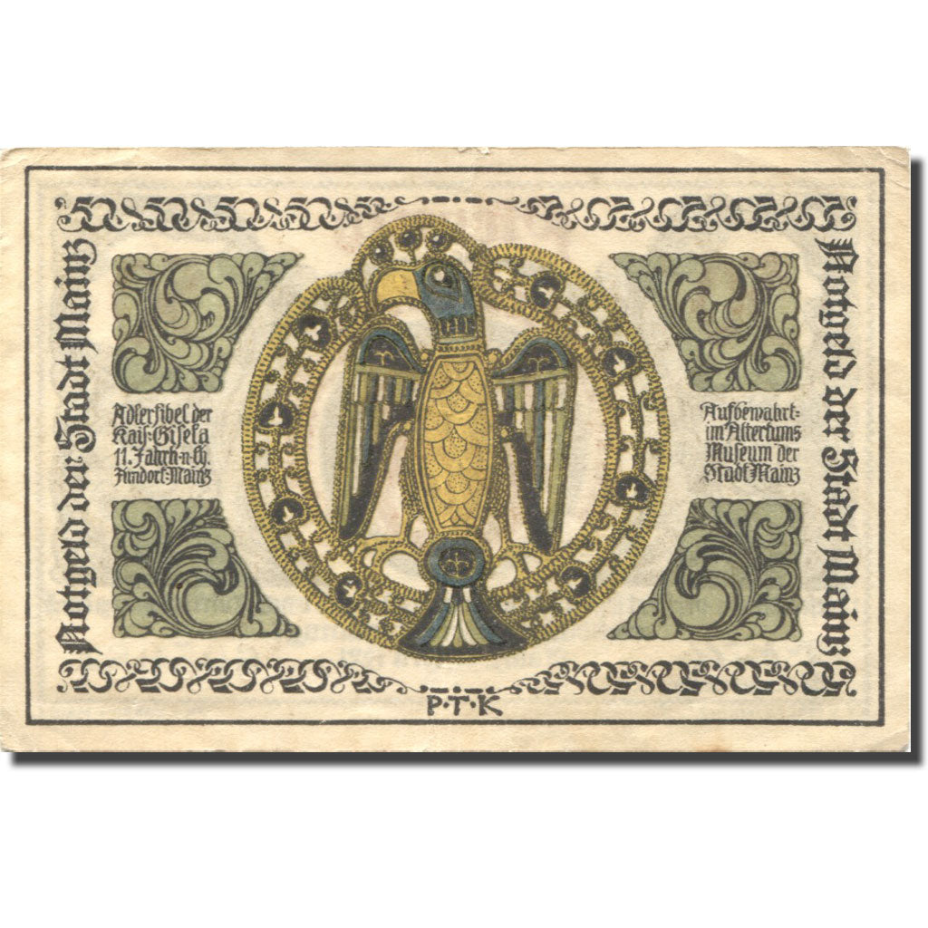 Banknote, Germany, Mainz, 50 Pfennig, aigle, 1921 EF(40-45) Mehl: 860.2a