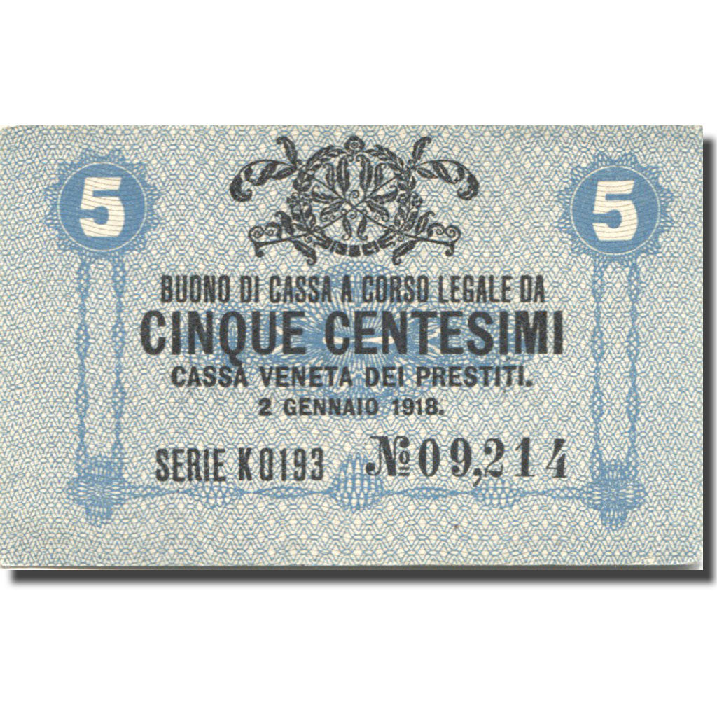 Banconote, Italia, Venezia, 5 Centesimi, valeur faciale, 1918 SPL Mehl: M-0001