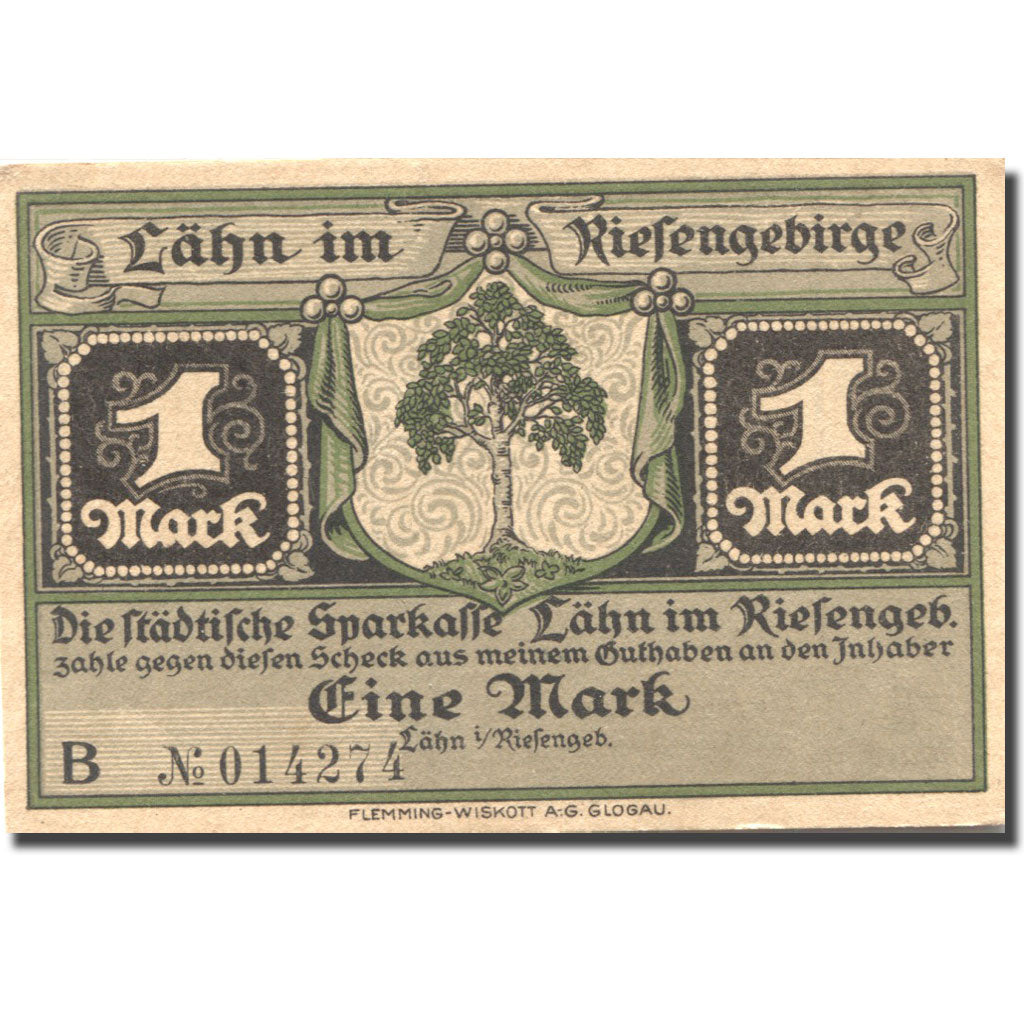 Banknote, Germany, Lähn, 1 Mark, arbre, UNC(63), Mehl:756.1b