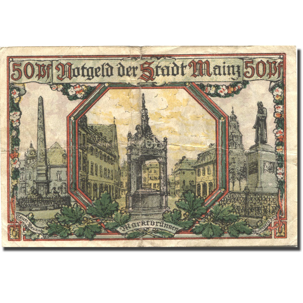 Banknote, Germany, Mainz, 50 Pfennig, Eglise, 1921, EF(40-45), Mehl:860.1a