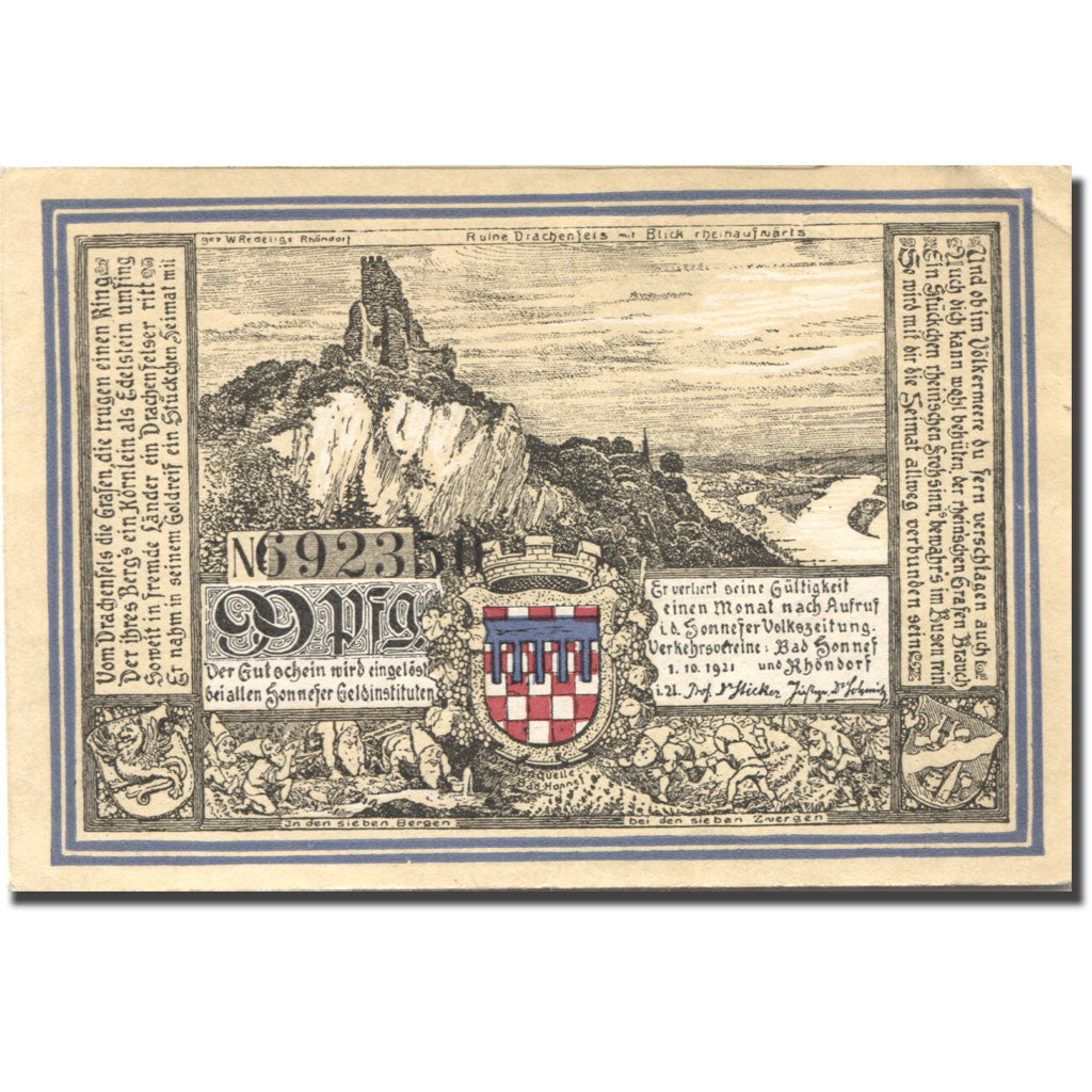 Banknote, Germany, Bad Honnef, 99 Pfennig, ruine, 1921 AU(55-58) Mehl:627.1c
