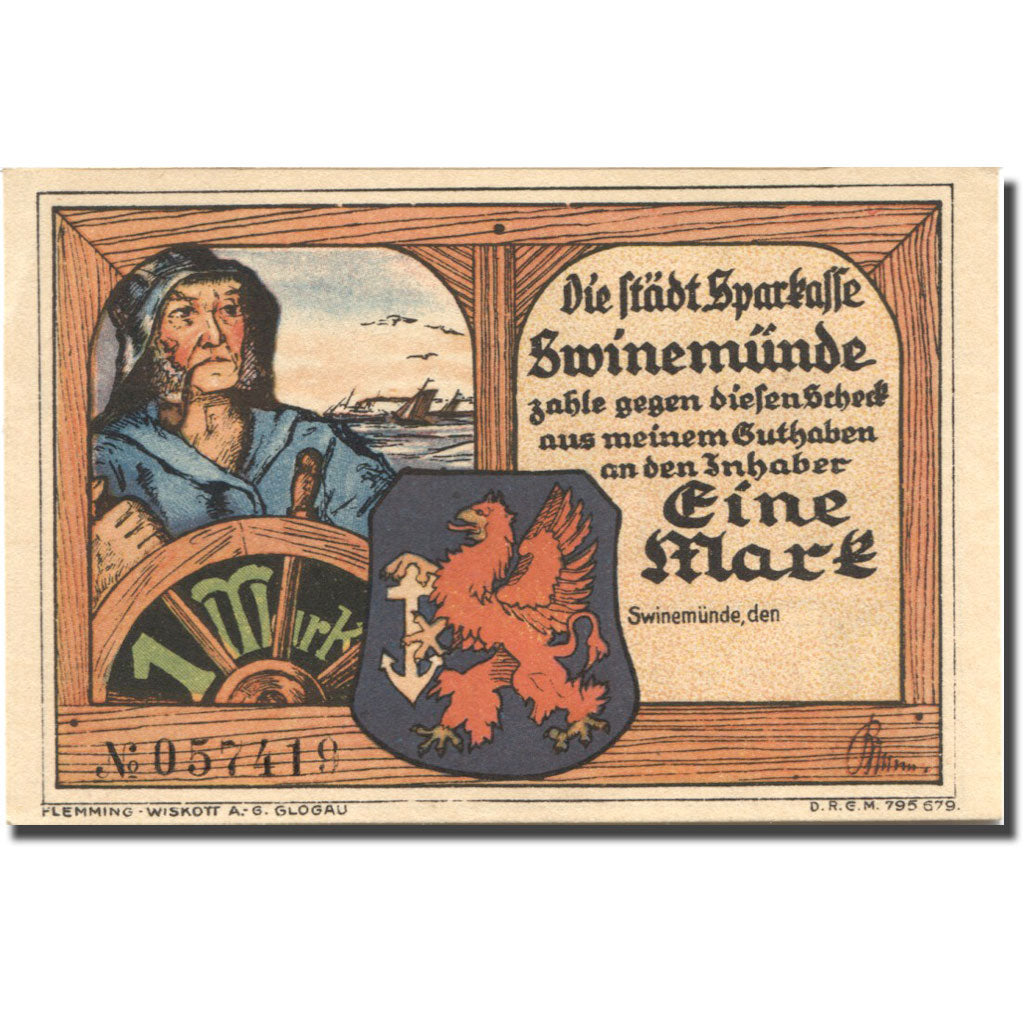 Banknote, Germany, Swinemünde, 1 Mark, marin, UNC(63), Mehl:1306.1B