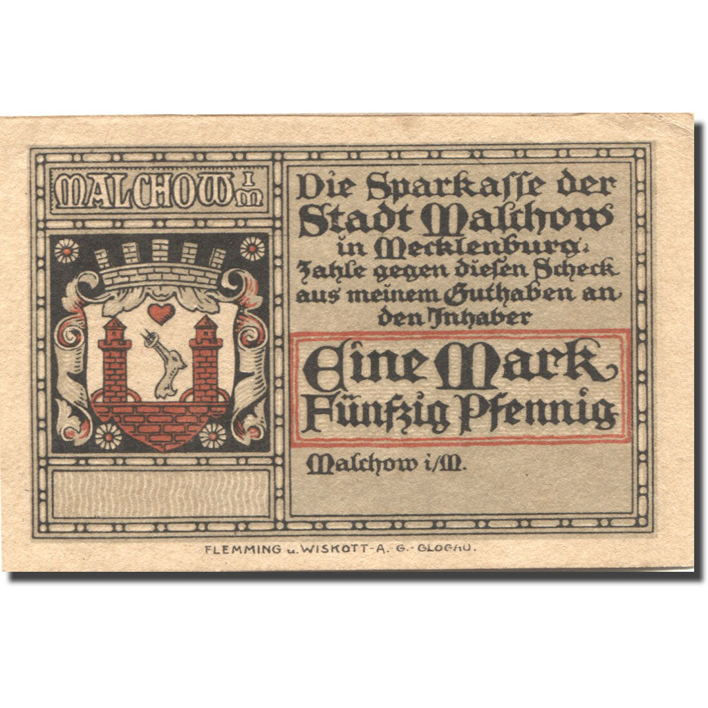 Banknote, Germany, malchow, 1.5 Mark, ferme, AU(55-58), Mehl:863.3c