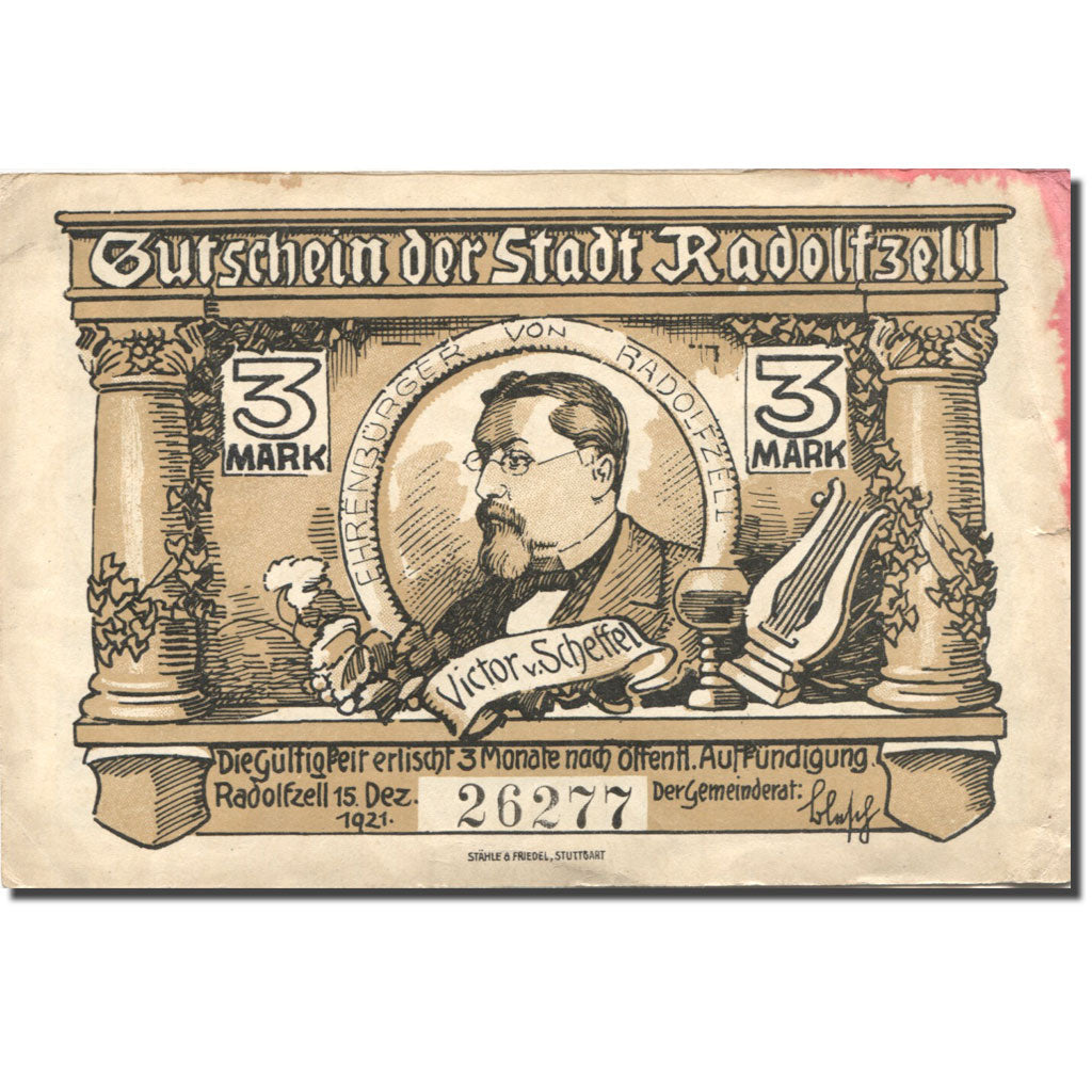 Banknote, Germany, Radolfzell, 3 Mark, montagne, 1921 EF(40-45) Mehl:432.01b