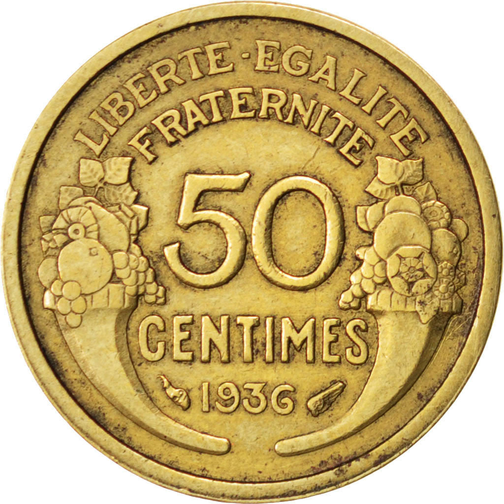 FRANCE, Morlon, 50 Centimes, 1936, KM #894.1, EF(40-45), Aluminum-Bronze, 18,...
