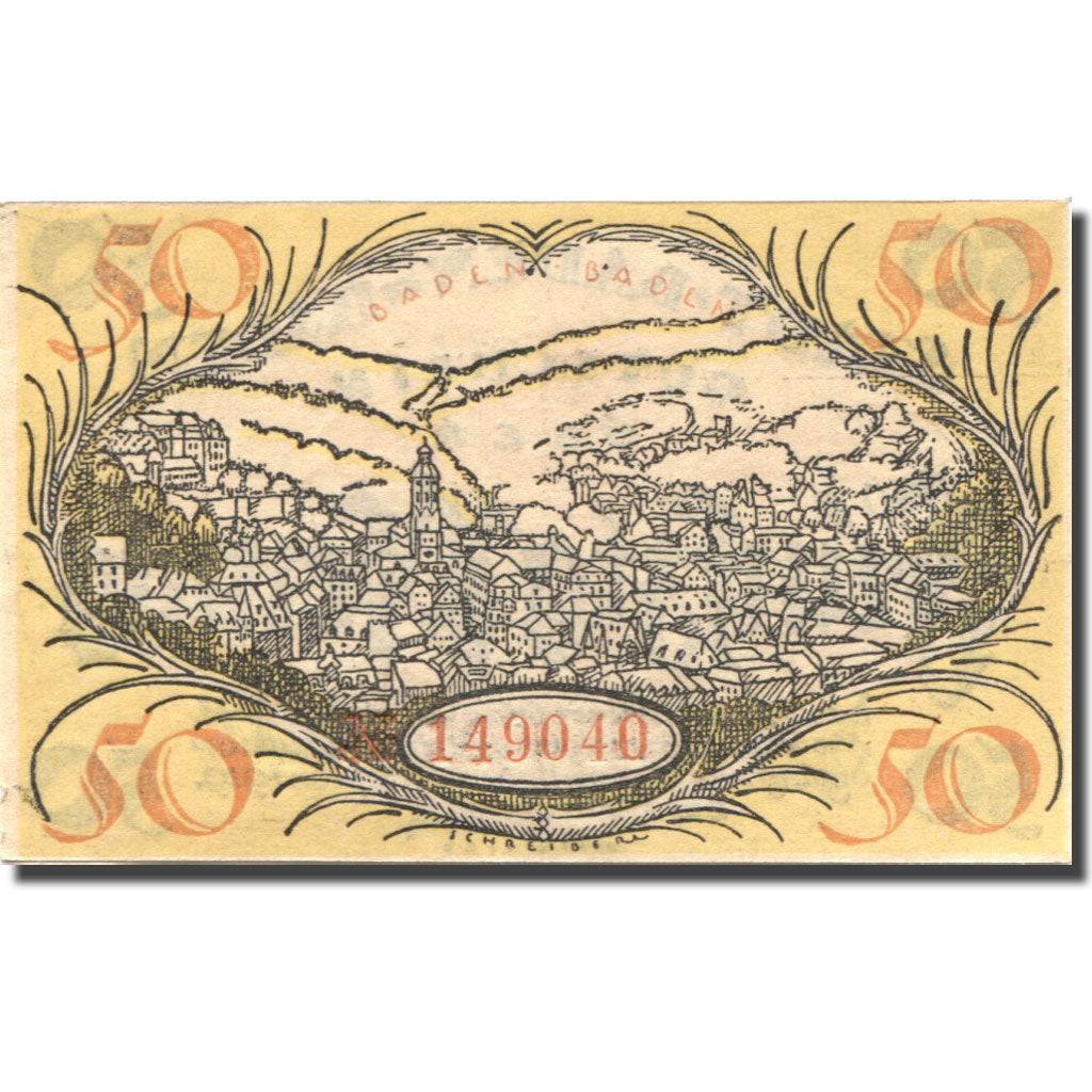 Geldschein, Deutschland, Baden-Baden, 50 Pfennig, village, 1919 UNZ- Mehl:3.1a