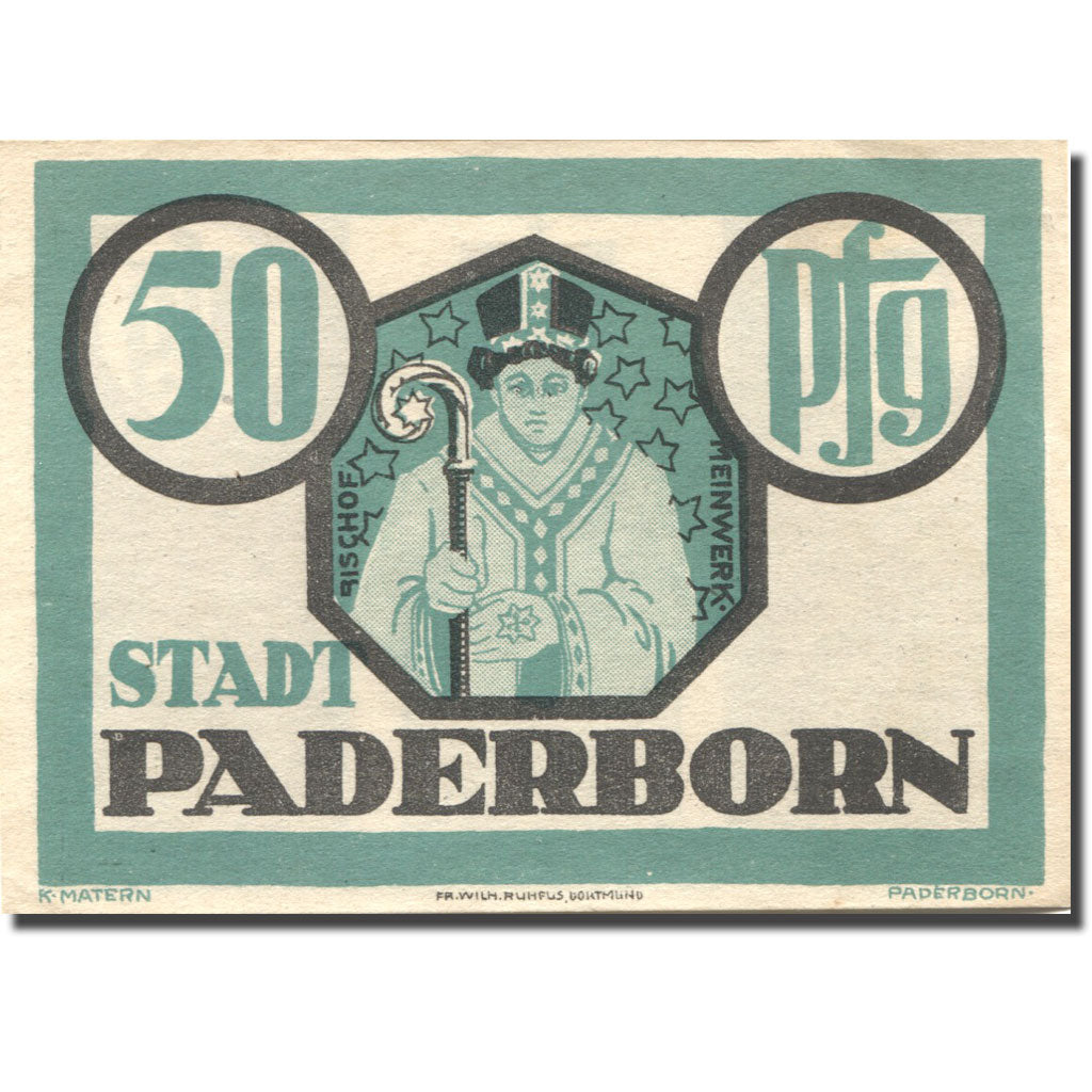 Geldschein, Deutschland, Paderborn 50 Pfennig, personnage, 1921 UNZ- Mehl:1043.1
