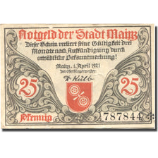Banknote, Germany, Mainz, 25 Pfennig, casque, 1921 AU(55-58) Mehl:860.2a