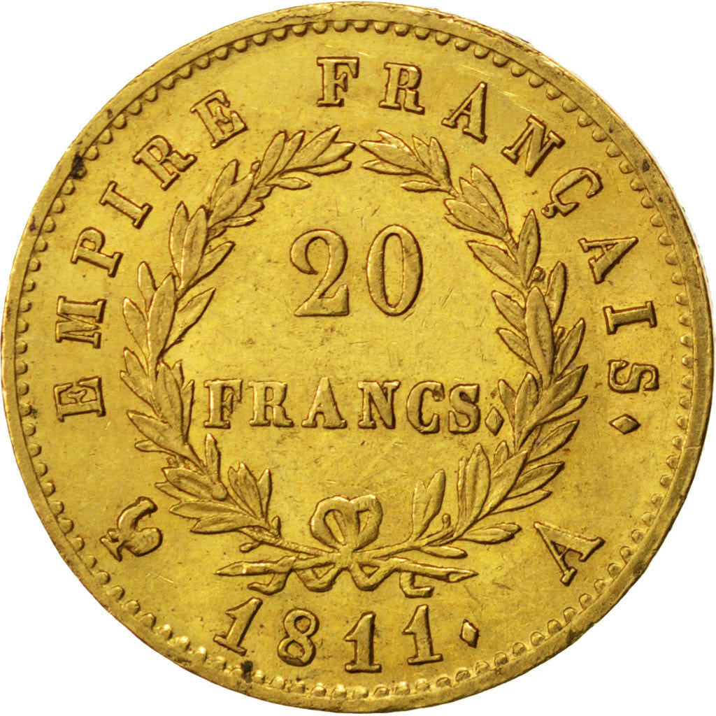 FRANCE, Napoléon I, 20 Francs, 1811, Paris, KM #695.1, AU(55-58), Gold, Gadoury 