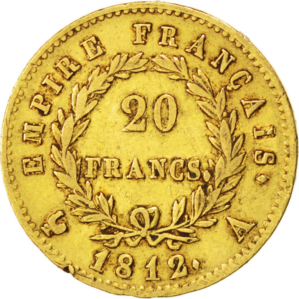 FRANCE, Napoléon I, 20 Francs, 1812, Paris, KM #695.1, VF(30-35), Gold, Gadoury
