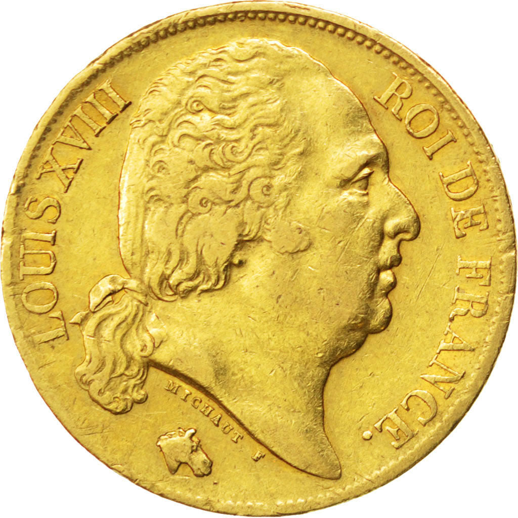 FRANCE, Louis XVIII, 20 Francs, 1818, Lille, KM #712.9, EF(40-45), Gold,...