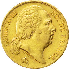 FRANCE, Louis XVIII, 20 Francs, 1818, Lille, KM #712.9, EF(40-45), Gold,...