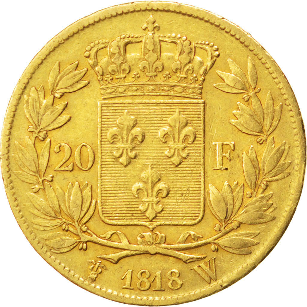 FRANCE, Louis XVIII, 20 Francs, 1818, Lille, KM #712.9, EF(40-45), Gold,...