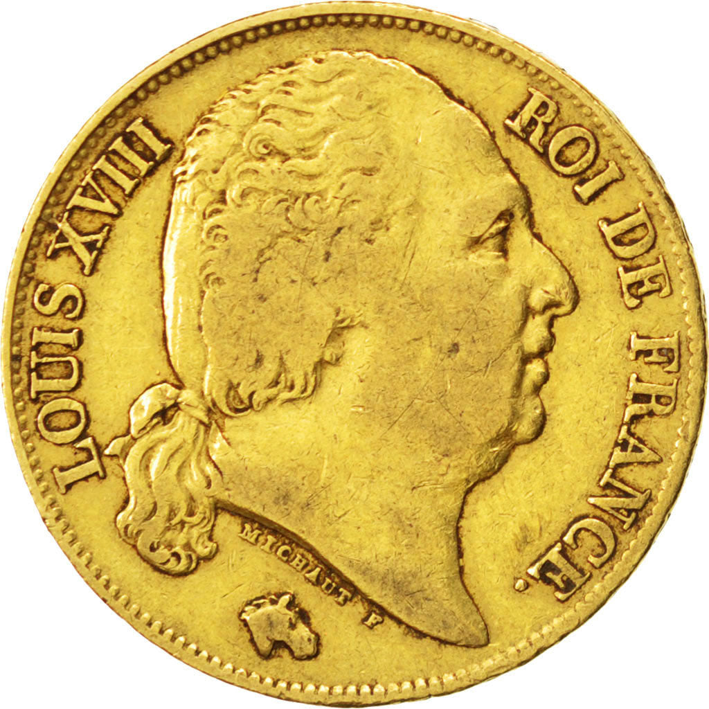 FRANCE, Louis XVIII, 20 Francs, 1818, Lille, KM #712.9, VF(20-25), Gold,...