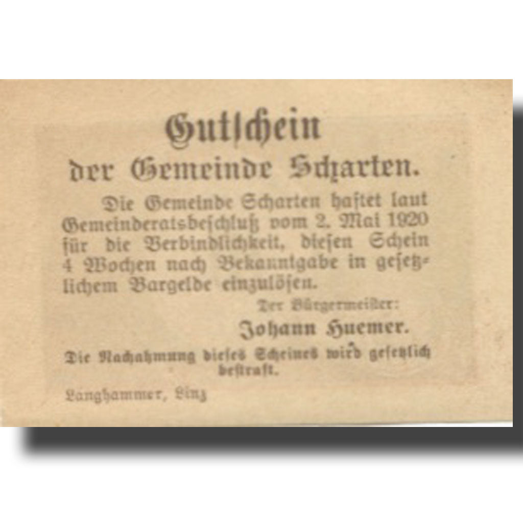 Banknote, Austria, Scharten, 10 Heller, agriculture, 1920 UNC(63) Mehl:FS 955a
