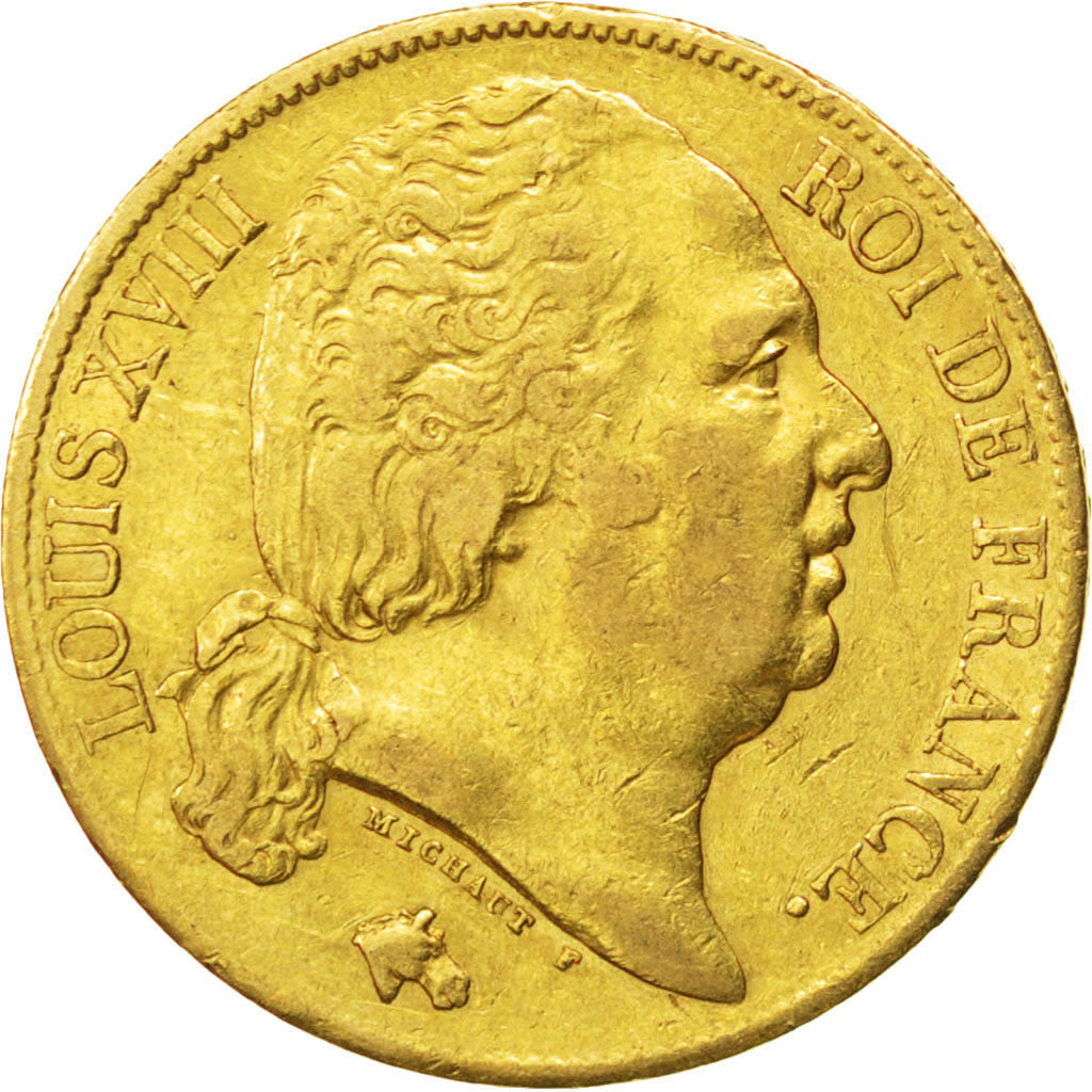 FRANCE, Louis XVIII, 20 Francs, 1819, Paris, KM #712.1, EF(40-45), Gold,...